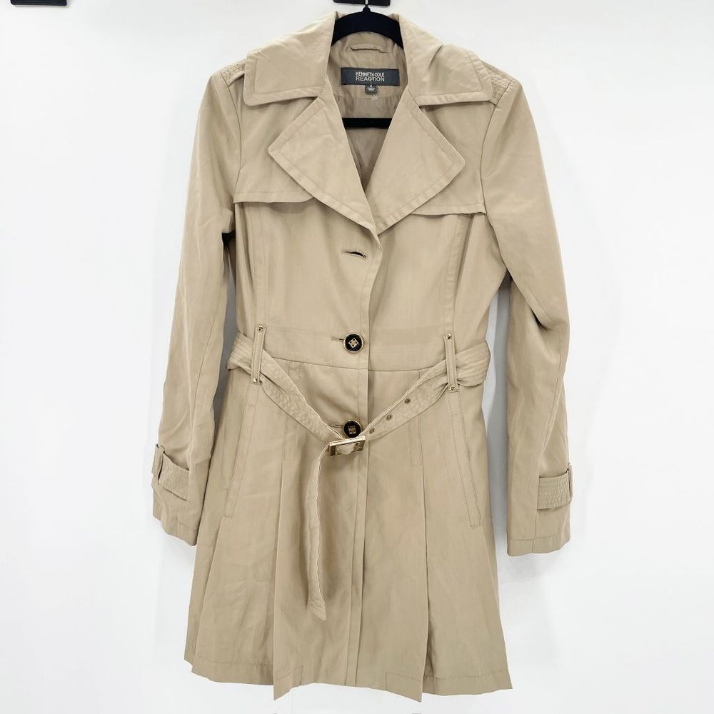 Kenneth Cole Trench Coat Women's Size S Tan Beige Belted Long Sleeve - Picture 1 of 4